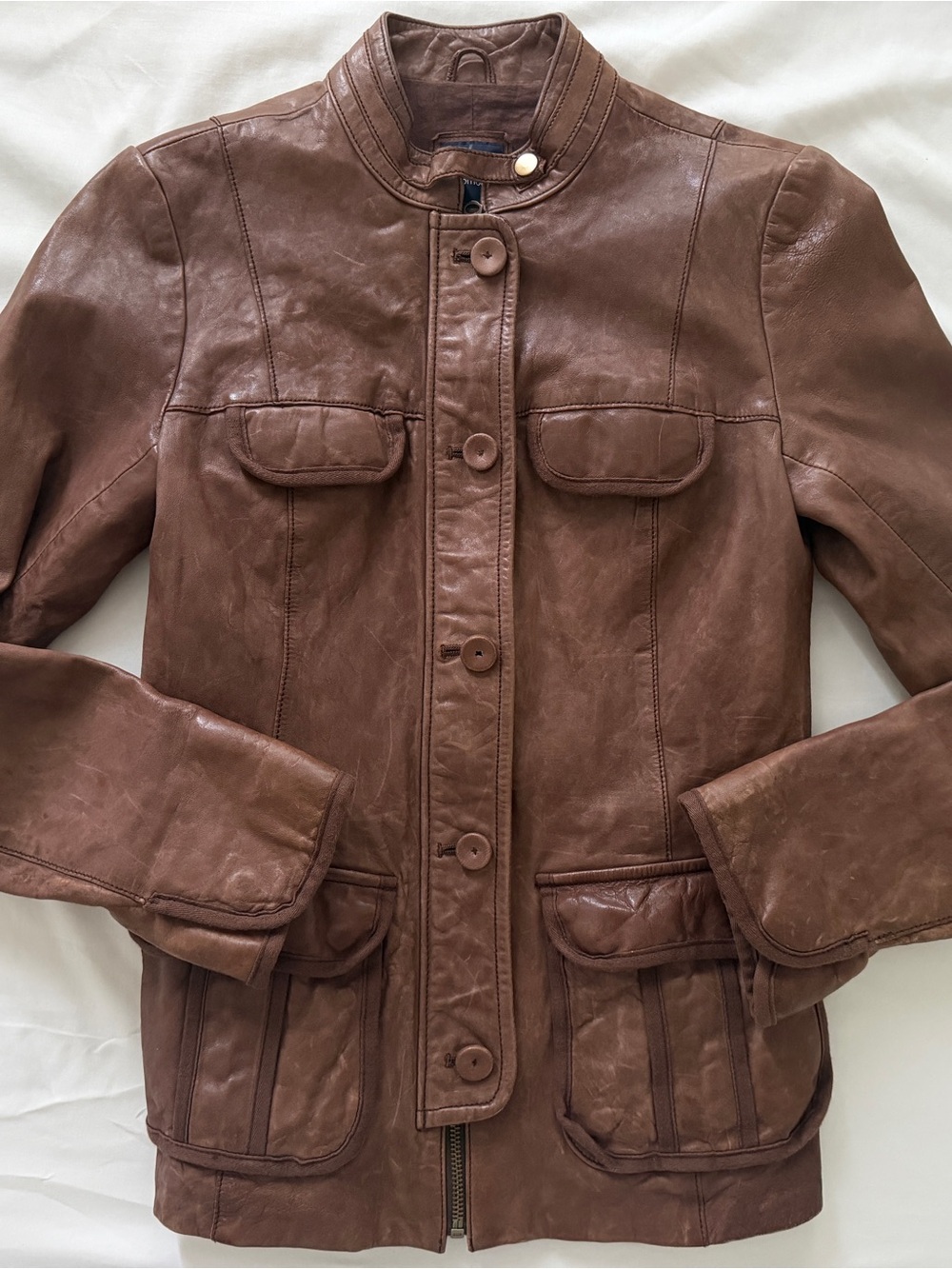 GAP Brown Leather Button-Front Jacket